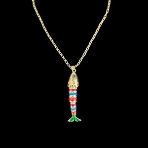 NWT - 18k Gold Fish Pendant Necklace Green Tail